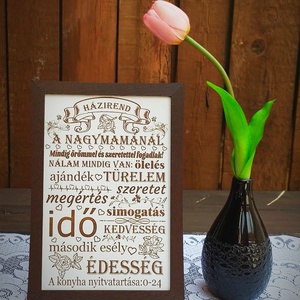 Házirend a nyagymamánál tábla kerettel, Otthon & Életmód, Dekoráció, Kép & Falikép, Táblakép, Gravírozás, pirográfia, MESKA