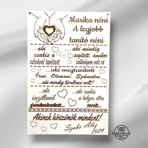 Legjobb tanító néni A/4-es tábla, Otthon & Életmód, Dekoráció, Kép & Falikép, Táblakép, Fotó, grafika, rajz, illusztráció, Gravírozás, pirográfia, MESKA