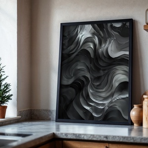 Absztrakt Fekete-Ezüst Hullámok - Digitális Letöltés, Otthon & Életmód, Dekoráció, Kép & Falikép, Poszter, Fotó, grafika, rajz, illusztráció, MESKA