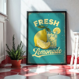 Fresh Lemonade - Vintage Konyhai Poszter - Digitális Letöltés, Otthon & Életmód, Dekoráció, Kép & Falikép, Poszter, Fotó, grafika, rajz, illusztráció, MESKA