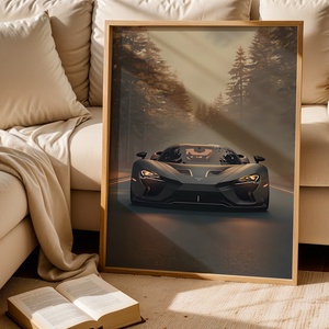 Matt Fekete Sportautó az Erdőben - Digitális Letöltés - otthon & életmód - dekoráció - kép & falikép - poszter - Meska.hu