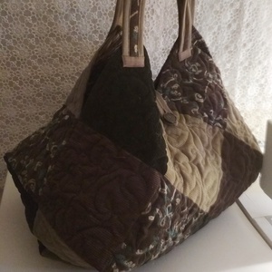 Barna-khaki bársony válltáska, shopper - Meska.hu