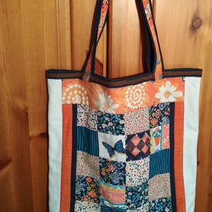 Kék-narancs vászon táska, Táska & Tok, Bevásárlás & Shopper táska, Shopper, textiltáska, szatyor, Varrás, Patchwork, foltvarrás, MESKA