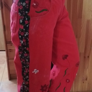Virágos női farmer nadrág állítható derékbőséggel, Ruha & Divat, Női ruha, Nadrág, Varrás, Hímzés, MESKA