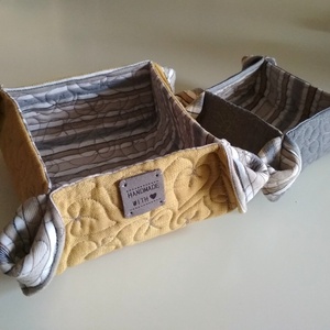 Tároló duó, okker-szürke - otthon & életmód - tárolás & rendszerezés - tárolókosár - Meska.hu