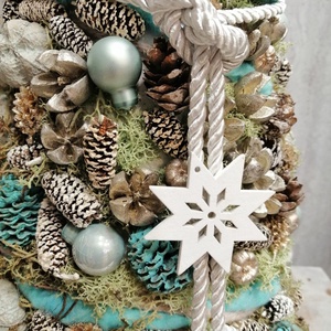 Türkíz és natúr fenyő - karácsony - adventi díszek - adventi asztaldísz - Meska.hu