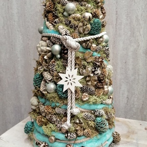 Türkíz és natúr fenyő - karácsony - adventi díszek - adventi asztaldísz - Meska.hu