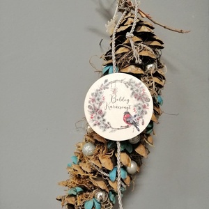 Kék tobozdísz , Karácsony, Karácsonyi lakásdekoráció, Karácsonyfadíszek, Virágkötés, MESKA