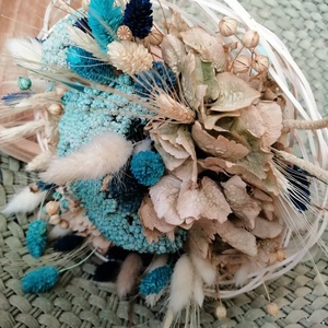 Fehér és türkiz szárazvirág csokor  - otthon & életmód - dekoráció - virágdísz és tartó - csokor & virágdísz - Meska.hu