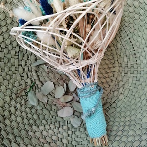 Fehér és türkiz szárazvirág csokor  - otthon & életmód - dekoráció - virágdísz és tartó - csokor & virágdísz - Meska.hu