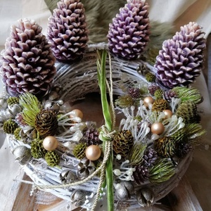 Natúr színű adventi koszorú, Karácsony, Adventi díszek, Adventi koszorú, Virágkötés, MESKA