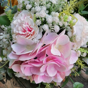 Rózsaszín hortenziás selyemvirág csokor - esküvő - menyasszonyi- és dobócsokor - Meska.hu