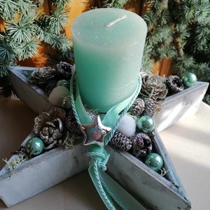 Csillag alakú karácsonyi asztaldísz, Karácsony, Adventi díszek, Adventi asztaldísz, Virágkötés, MESKA