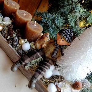 Adventi  dekoráció barna és fehér színekkel - karácsony - adventi díszek - adventi asztaldísz - Meska.hu