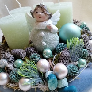 Adventi asztaldísz angyalkával - karácsony - adventi díszek - adventi koszorú - Meska.hu