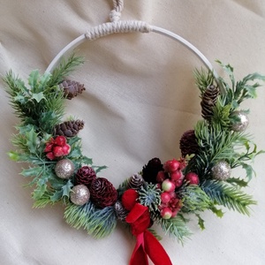 Téli kopogtató, Karácsony, Karácsonyi lakásdekoráció, Karácsonyi ajtódíszek, Virágkötés, MESKA