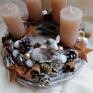 Adventi asztaldíszek őzikével, Karácsony, Adventi díszek, Adventi koszorú, Virágkötés, MESKA