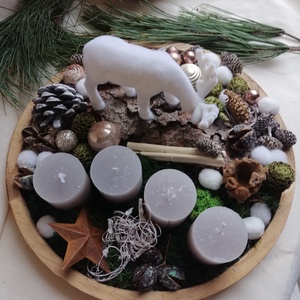 Adventi  gyertyás  dekoráció fa tálcán - karácsony - adventi díszek - adventi asztaldísz - Meska.hu