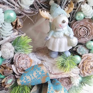 Téli kopogtató szarvassal ,menta és fehér dekorációval - karácsony - adventi díszek - adventi ajtódísz - Meska.hu