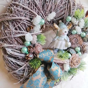 Téli kopogtató szarvassal ,menta és fehér dekorációval - karácsony - adventi díszek - adventi ajtódísz - Meska.hu