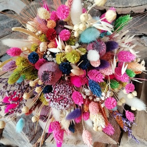 Színes szárított virágokból készült bohó menyasszonyi csokor  - esküvő - menyasszonyi- és dobócsokor - Meska.hu
