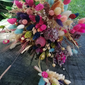 Színes szárított virágokból készült bohó menyasszonyi csokor  - esküvő - menyasszonyi- és dobócsokor - Meska.hu