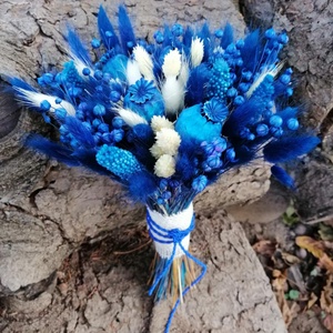  Menyasszonyi  csokor natúr és királykék színű szárazvirágokból - otthon & életmód - dekoráció - virágdísz és tartó - csokor & virágdísz - Meska.hu