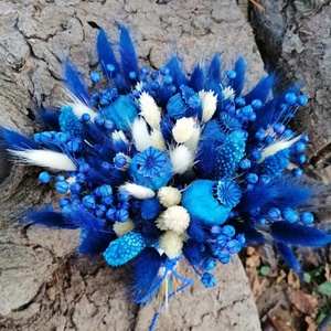  Menyasszonyi  csokor natúr és királykék színű szárazvirágokból - otthon & életmód - dekoráció - virágdísz és tartó - csokor & virágdísz - Meska.hu