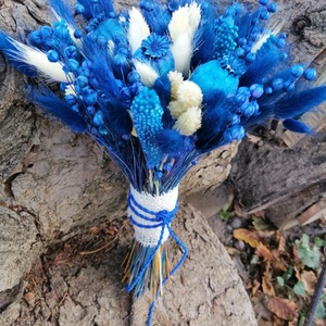  Menyasszonyi  csokor natúr és királykék színű szárazvirágokból - otthon & életmód - dekoráció - virágdísz és tartó - csokor & virágdísz - Meska.hu