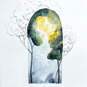 Lomb-templom IV. akvarell festmény, Művészet, Festmény, Akvarell, Festészet, MESKA