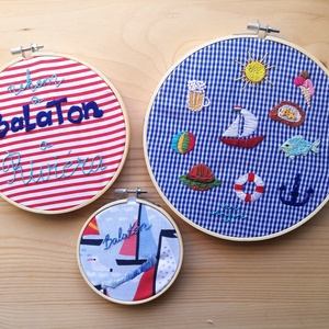 Retro balatoni emlékek, hímzett képtrió rámában - otthon & életmód - dekoráció - kép & falikép - Meska.hu