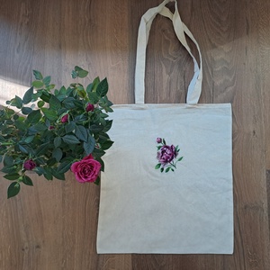 Bazsarózsás vászon táska  - táska & tok - bevásárlás & shopper táska - shopper, textiltáska, szatyor - Meska.hu