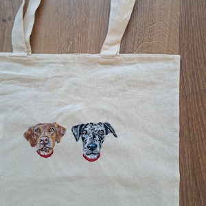 Saját állat portré vászontáskára hímezve - táska & tok - bevásárlás & shopper táska - shopper, textiltáska, szatyor - Meska.hu