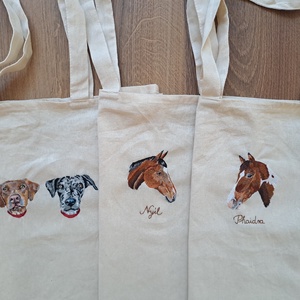 Saját állat portré vászontáskára hímezve, Táska & Tok, Bevásárlás & Shopper táska, Shopper, textiltáska, szatyor, Hímzés, MESKA