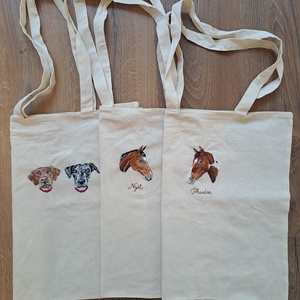 Saját állat portré vászontáskára hímezve - táska & tok - bevásárlás & shopper táska - shopper, textiltáska, szatyor - Meska.hu