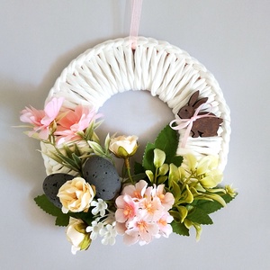 Húsvéti kopogtató 218, Ünnepi díszek, dekorációk, Húsvéti díszek és dekorációk, Húsvéti ajtódísz, kopogtató, Virágkötés, Horgolás, MESKA