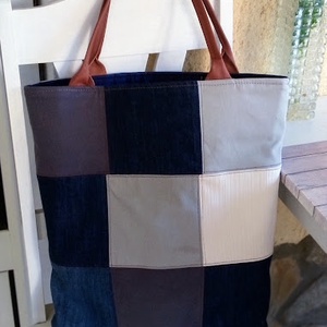 Textil és bőr shopper táska - bélelt, vállon is hordható - Meska.hu