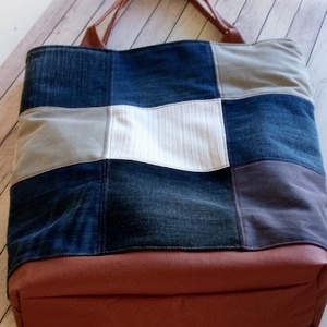 Textil és bőr shopper táska - bélelt, vállon is hordható - táska & tok - bevásárlás & shopper táska - shopper, textiltáska, szatyor - Meska.hu