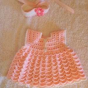 Halvány rózsaszín baba ruhácska hozzá illő fejdísszel - 62-68-as méret - ruha & divat - babaruha & gyerekruha - babafotózási ruha és kellék - Meska.hu