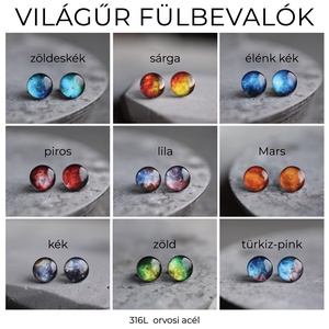 Színes világűr orvosi acél pötty fülbevalók (9 választási lehetőség) - ékszer - fülbevaló - pötty fülbevaló - Meska.hu