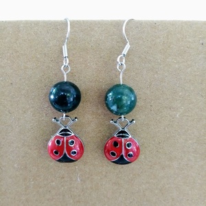 Katica - Ladybird fülbevaló ásványgyönggyel - Meska.hu