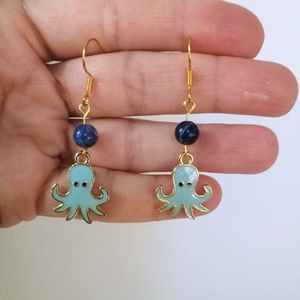 Kék polip - Oktopus fülbevaló, szodalit gyönggyel - Meska.hu