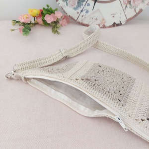 Nyári táska, crossbody natúr, len  - táska & tok - kézitáska & válltáska - vállon átvethető táska - Meska.hu