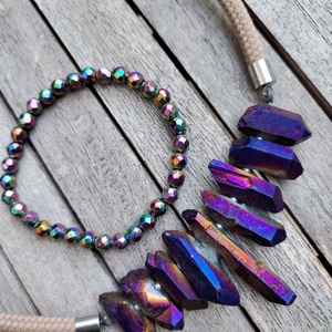 Szivárvány hematit és kvarc szett  - ékszer - nyaklánc - gyöngyös nyaklánc - Meska.hu
