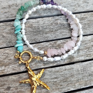 Ásványgyöngy nyaklánc tenyésztett gyönggyel - Meska.hu