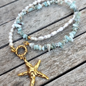 Ásványgyöngy nyaklánc tenyésztett gyönggyel - Meska.hu