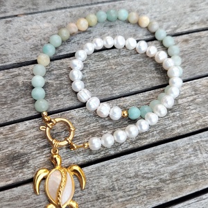 Ásványgyöngy nyaklánc tenyésztett gyönggyel - Meska.hu