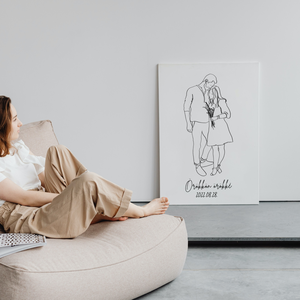 Örökké együtt - Lineart portré - Vászonra nyomtatva - Nászajándék - Meska.hu