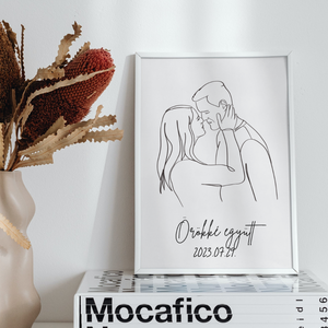 Egyedi Nászajándék - Vonal rajz az ifjú párról - nyomtatással - művészet - grafika & illusztráció - digitális - Meska.hu