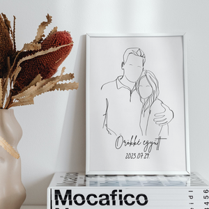 Egyedi Nászajándék - Vonal rajz az ifjú párról - nyomtatással - művészet - grafika & illusztráció - digitális - Meska.hu